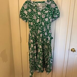 J. Crew Vibrant Green Dress with White Floral Design